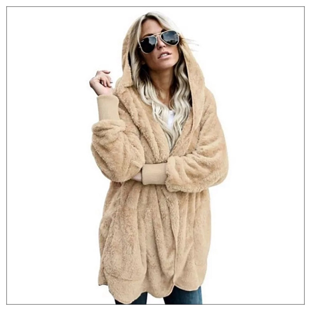 NEW Tan Cozy Teddy Hoodie - Picture 3 of 7